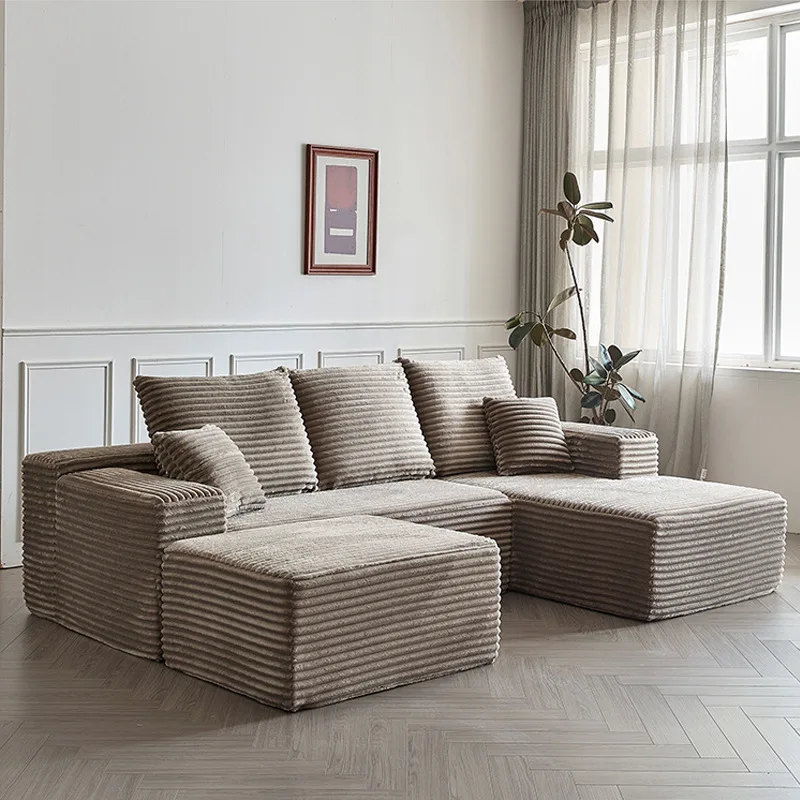 

Удобный для гостиной модульный диван-кровать из легкого коричневого вельвета