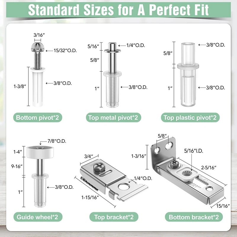 Bi-Fold porta Hardware Repair Kit, Kit de Hardware para 2.22in a 2.54in faixa, Folding bolso substituição porta acessórios