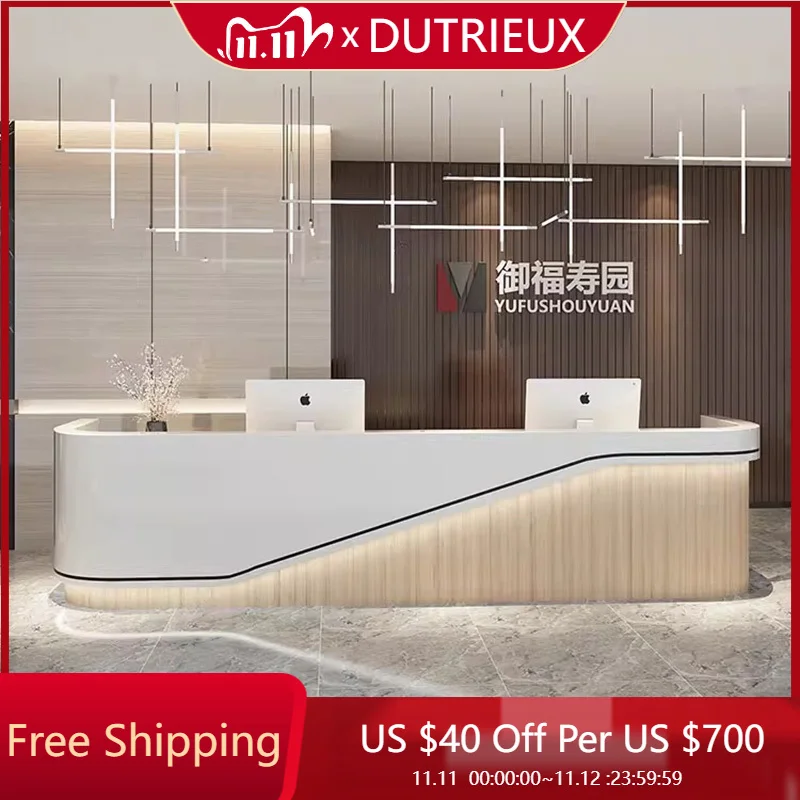

High Quality High-end Reception Desks Desk Salon Front Desk Two People Reception Desks White Wood Escrivaninha Office Furniture