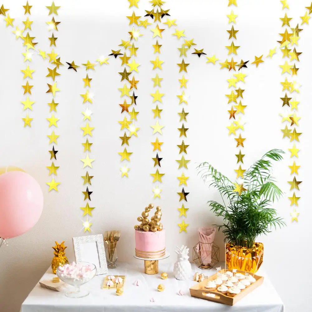 Glitter Paper Garland Hanging Streamer Circle Dots Stars Garlands Sparkling Streamer Party Decorations Craft Paper Garland Decor