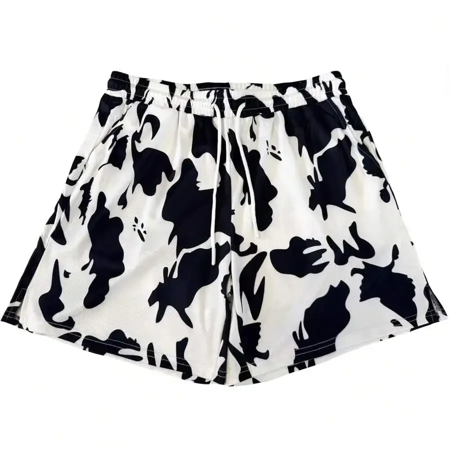 

Mens Cow Print Athletic Shorts Breathable Fabric Gym Workout Shorts