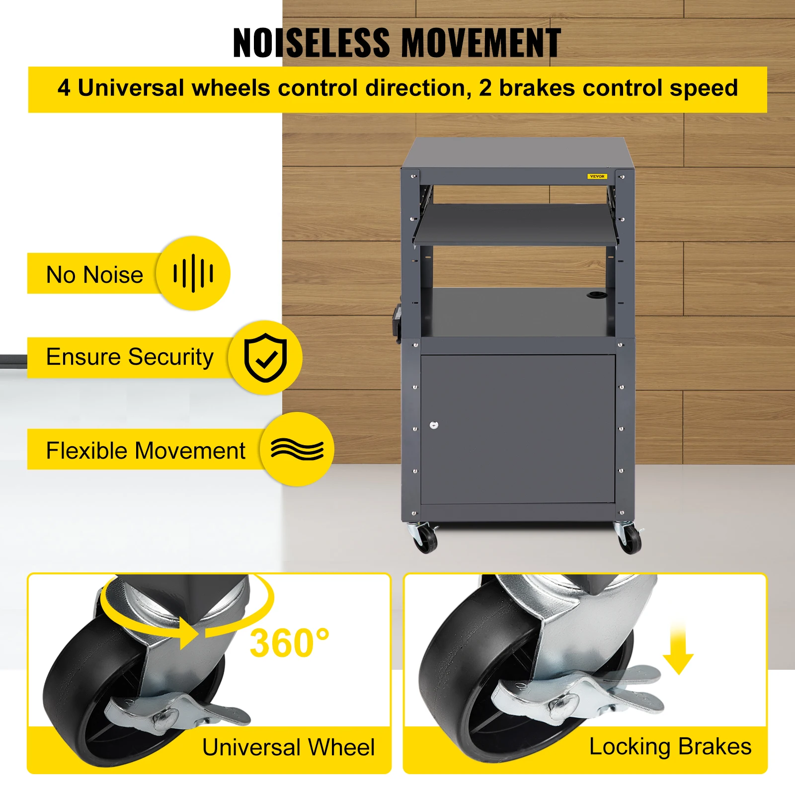 VEVOR Steel AV Cart 27-41" Height Adjustable Media Cart with Keyboard Tray and Locking Cabine for Conference Library Kitchen