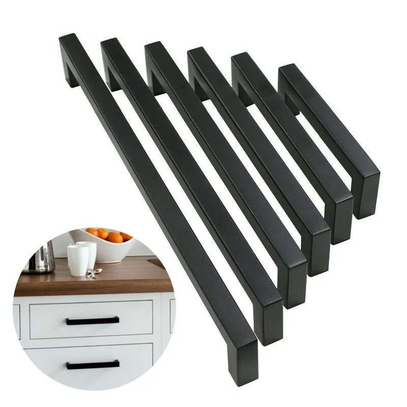 50mm-170mm Black Cabinet Handles Stainless Steel Kitchen Drawer Pulls Square Bar Cabinet Hardware for Kitchen Bathroom Cupboard
