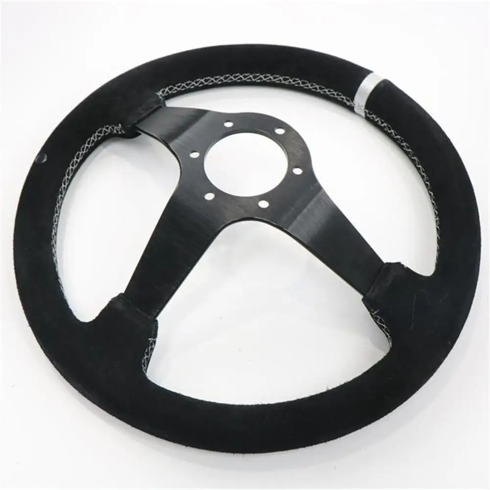 14 inch Suede Steering Wheel,Universal Deep Concave Racing Sports Steering Wheel with White Line