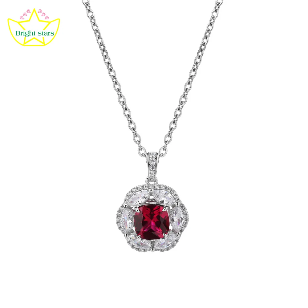 

Fashion design S925 sterling silver pendant full diamond oval clavicle chain Women's ruby necklace pendants