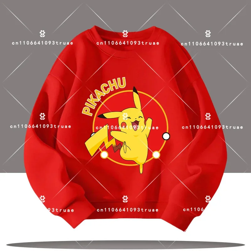 

Pokémon cartoon print children's crew-neck sports shirt for boys and girls, casual top, long-sleeved for autumn and winter