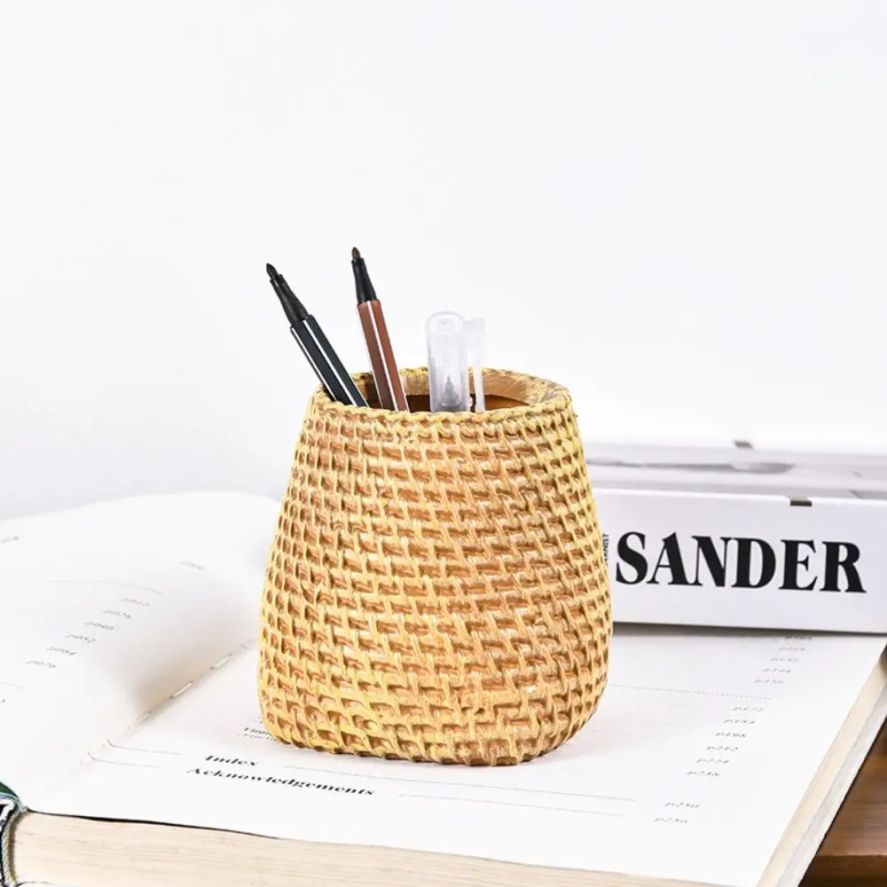Simple Vine Pen Holder Home Office Minimalism Rattan Pen Holder Stationery Storage Plastic Tableware Holder Desk Accessories