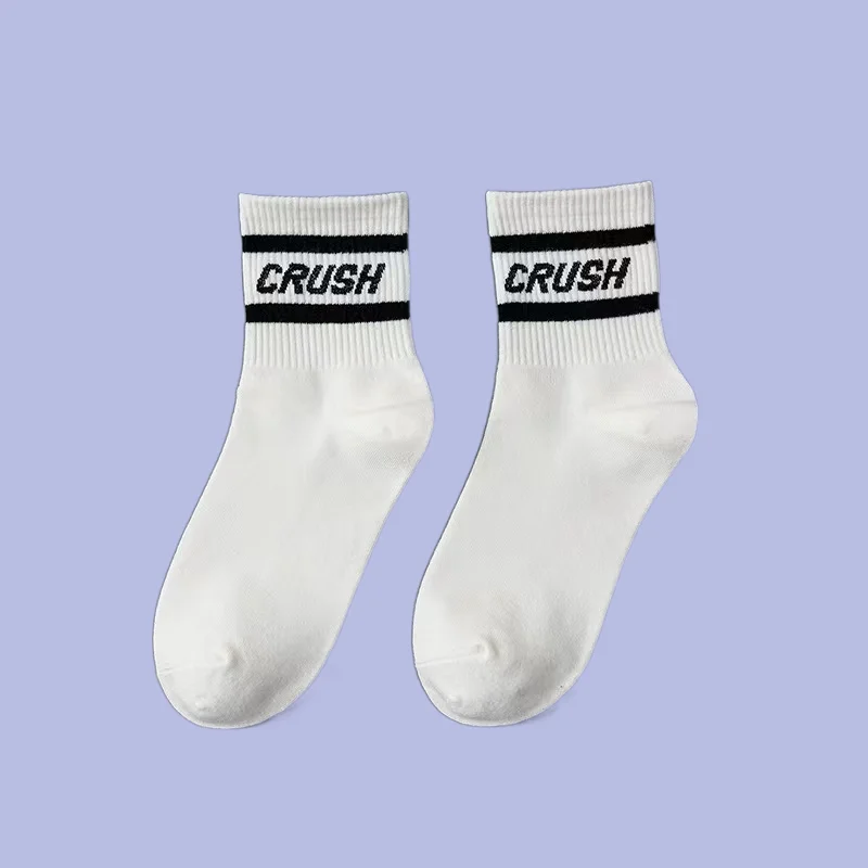 Chaussettes de sport carillon respirantes pour hommes et femmes, chaussettes mi-tube, lettre, style collège, haute qualité, tout match, 5/10 paires