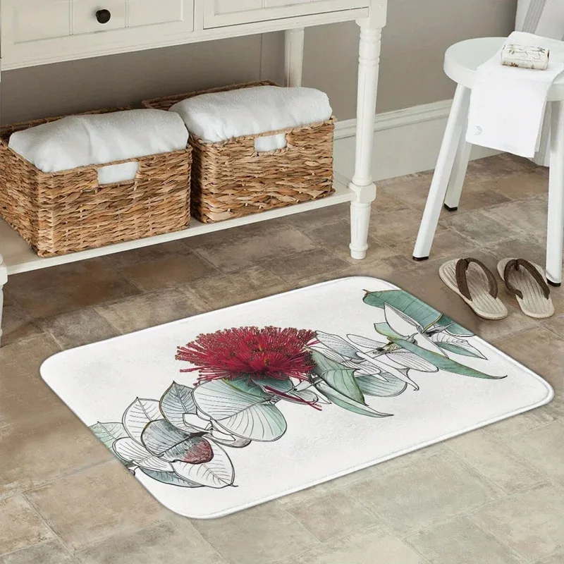 

SKC36Single Eucalyptus Marley Red Floral Non-slip Doormat -Polyester Indoor Decorative Mat for Living Room, Balcony, Machine6Jn(