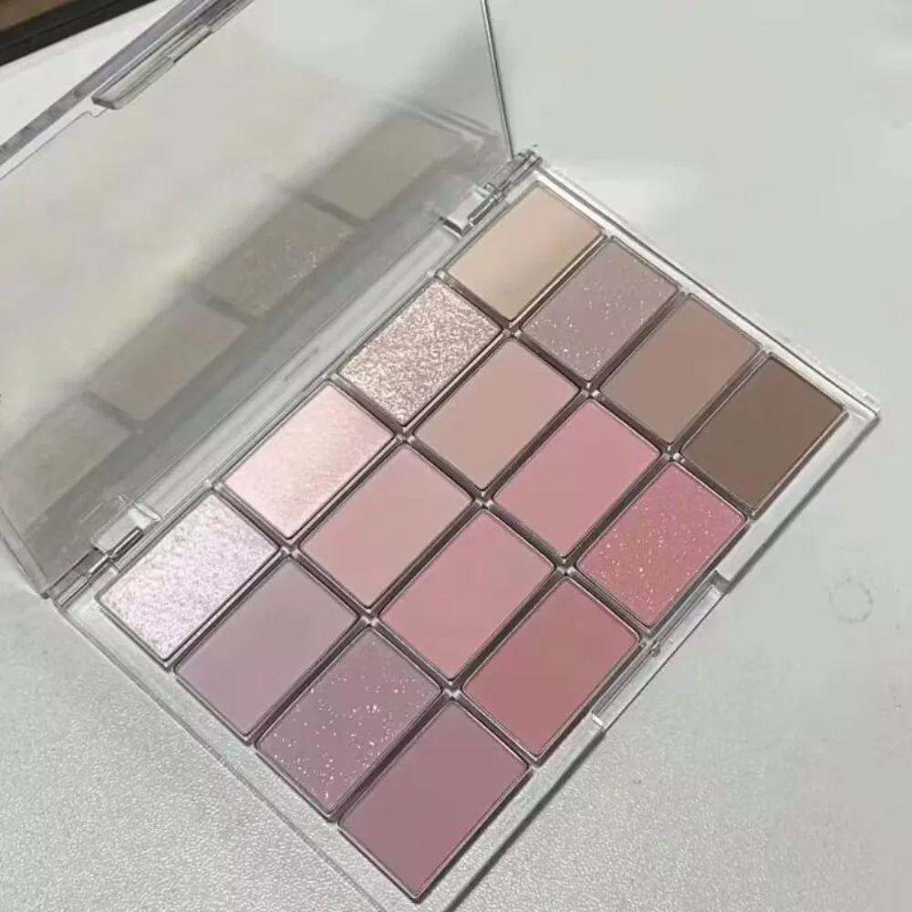 Paleta de sombra de ojos brillante de 16 colores, sombra de ojos con purpurina mate nacarado rosa de baja saturación, maquillaje de ojos de larga duración 2025