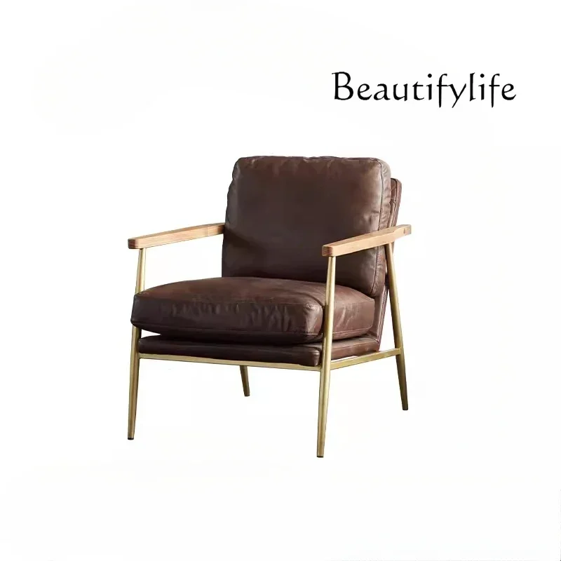 D29 Modern Simple Living Room Leather Sofa Small Apartment Light Luxury Urban Retro Single Sofa Leisure