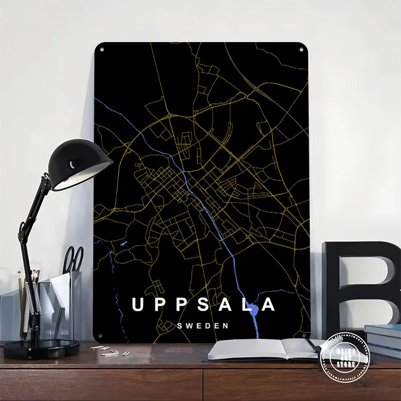 Uppsala Modern Home Decoration Luxury Sweden Map 3D Texture Metal Poster Customized Wall Art Tin Sign Gift for Mancave Wand Deko