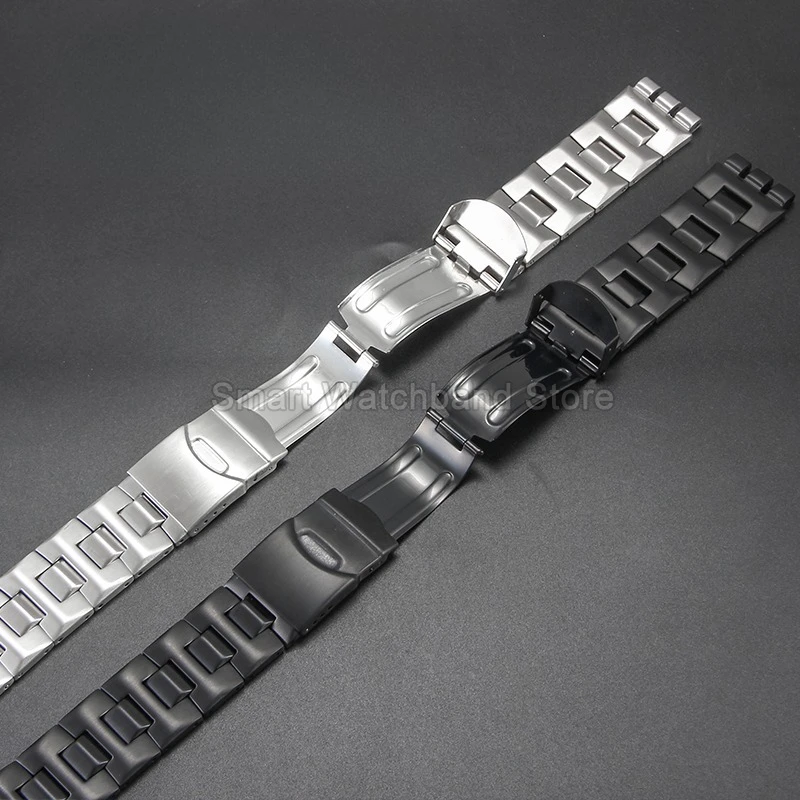 Cinturino in acciaio inossidabile resistente all'usura per cinturino nero Swatch Artigianato di precisione Interfaccia convessa concava Fibbia pieghevole