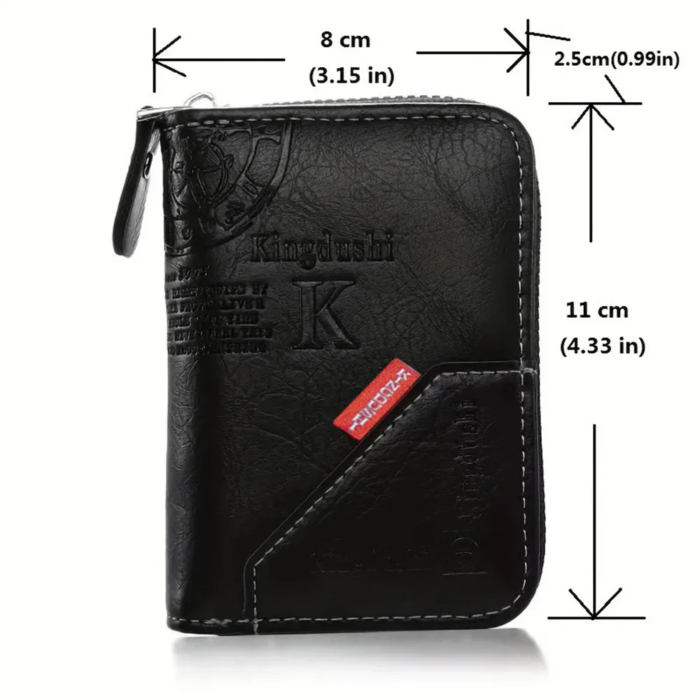 Vintage PU-Leder Slim Wallet - Reißverschluss RFID-Blockierung 11-Fach Kartenhalter Klassische Unisex-Geldbörse für Tägliches Pendeln Kartenorganizer – Detail 4
