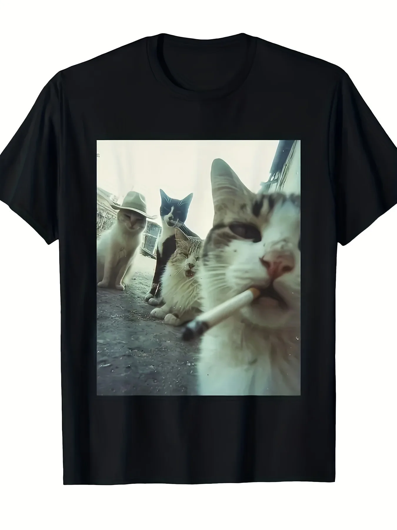 Funny Smoking Cat Terrier T-Shirt - Tabby Cat Smoking and Smoking Tabby Cat Pattern, Humorous Retro Design,