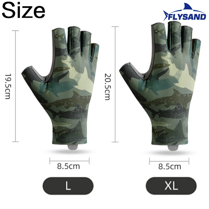 FLYSAND Professional UV ถุงมือตกปลาผู้ชายผ้าไหมน้ําแข็ง Fingerless ยืดหยุ่นสูงลื่นสวมใส่ขี่จักรยานถุงมือกลางแจ้ง L/XL