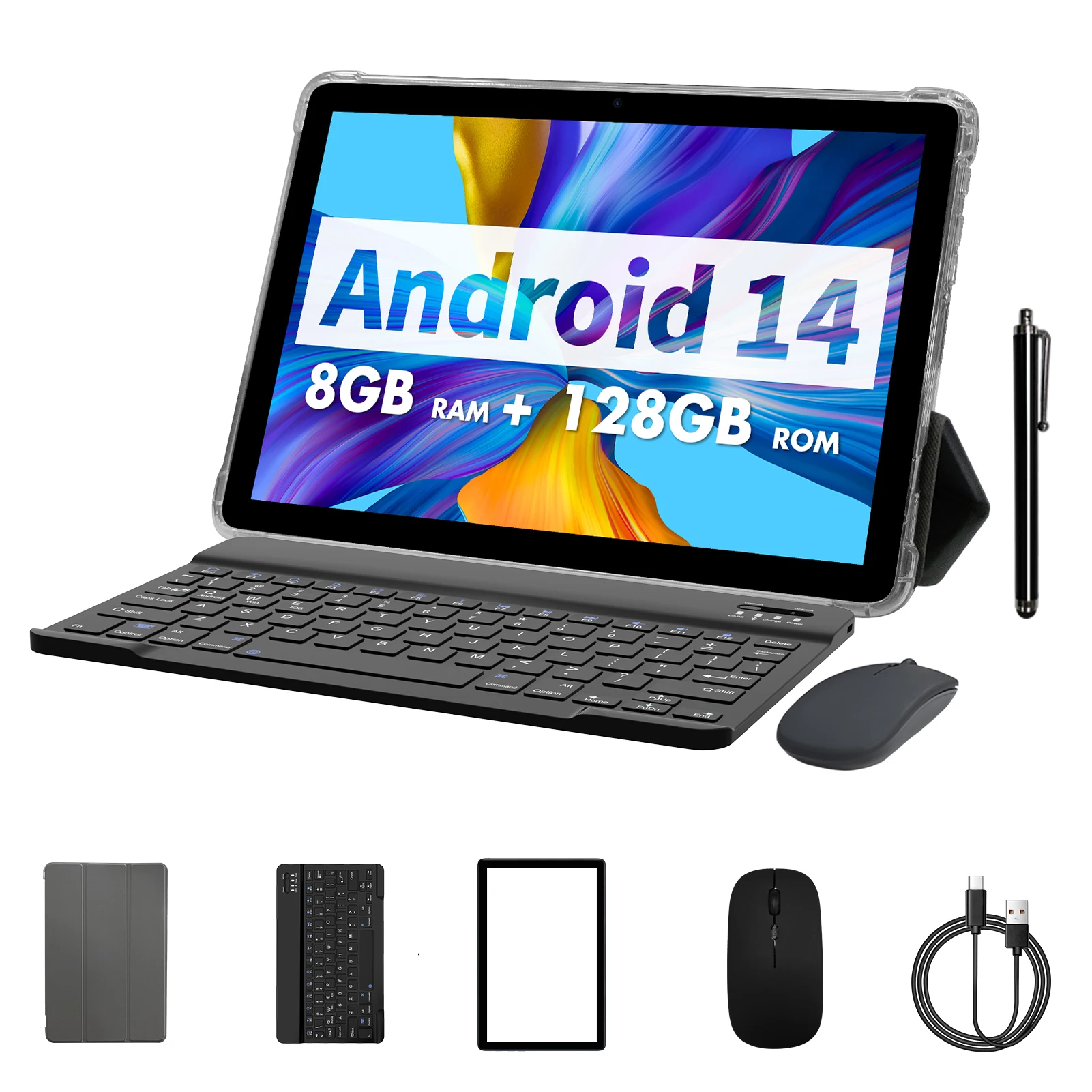 ITOM-Tablette Android 14 de 10 Pouces, 8 Go de RAM Extensible, 4 + 4 Go de RAM, 128 Go de Mémoire Dean, Processeur Octa-Core, Prise en Charge du WiFi 5G, avec Jeux de Claviers