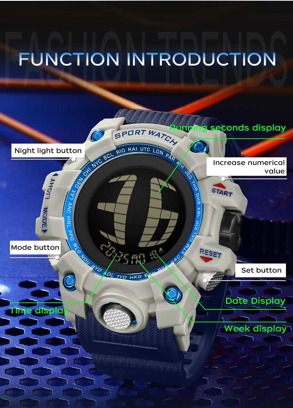 SANDA 2200 New Men's Electronic Watch Multifunction Chronograph Luminous Calendar Waterproof Outdoor Sports Watches for Man