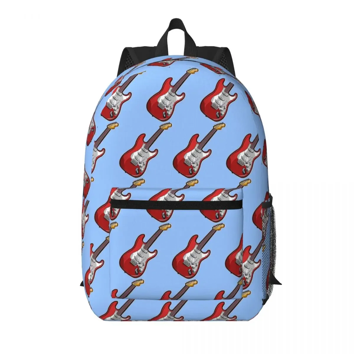 Red Cartoon Electric Guitar Student Backpack School Bag Hiking Travel Daypack for Boys Girls Bookbag Shoulder Bags