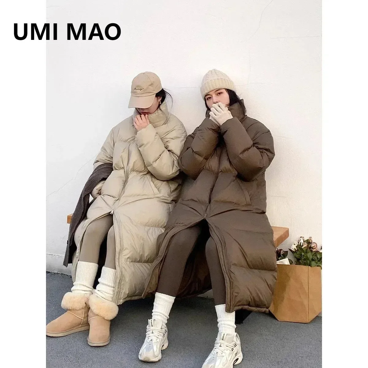

UMI MAO осень-зима женские пуховые пальто новые длинные толстые теплые пуховики пальто белый утиный пух свободная повседневная куртка