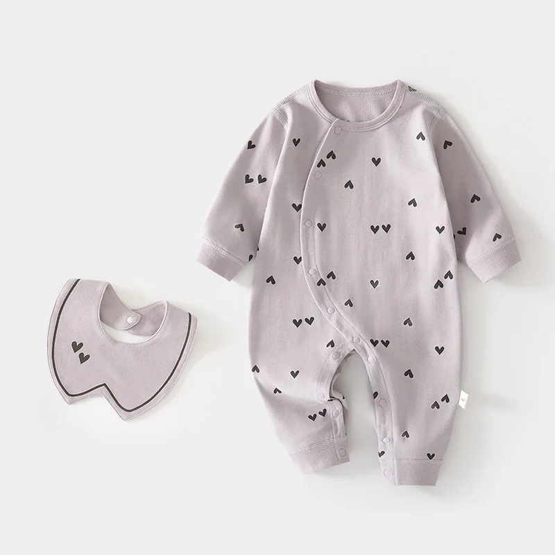 Baby Jumpsuit Partial Open Baby Newborn Boneless Spring and Autumn Pure Cotton Romper Send Bib Infant Children's Wear Romper