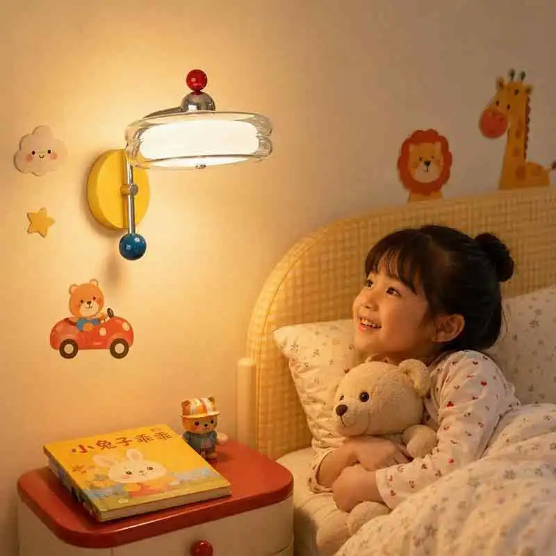 Memphis Children's Room Bedside Wall Lamps Colorful Dopamine Glass Lamp LED Warm Baby Room Girl Boy Bedroom Wall Lights