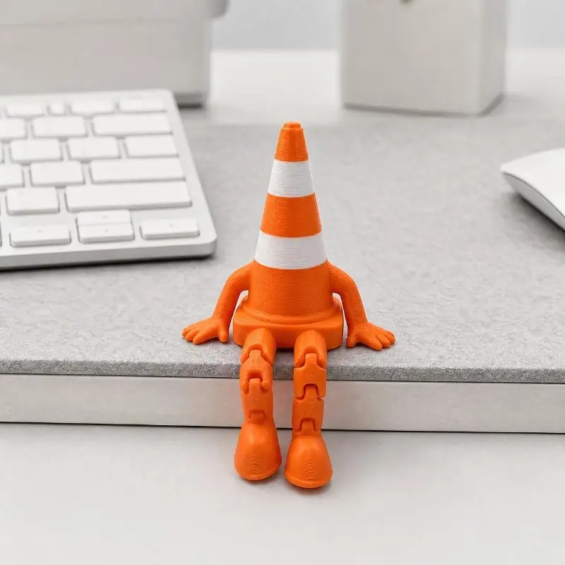 Traffic Cone Ornaments 3D Printed Traffic Cone Figurine With Flexible Movable Limbs Desktop Decorations Home Office Decor