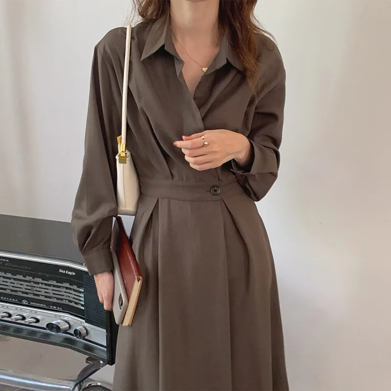Chique Vintage Hepburn Sle Lang Knielengte Ontwerp met één knop Afslankende Wrap Dr Dames Faion Commute Koreaanse Sle Lange S...