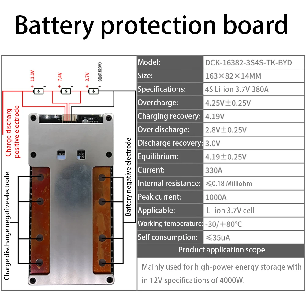 Imagem -03 - Placa de Proteção da Bateria do Lítio Equilíbrio de Bms Começo do Carro Inversor do rv 3s 4s 120a 160a 200a 3.2v 3.7v 12.6v 16.8v 12v