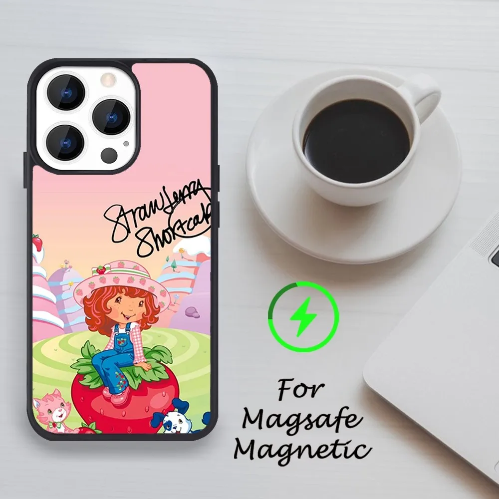 Etui na telefon Cartoon Strawberry Shortcakes do iPhone 11 12 13 14 15 Pro Max Plus Mini X Magsafe Magnetic