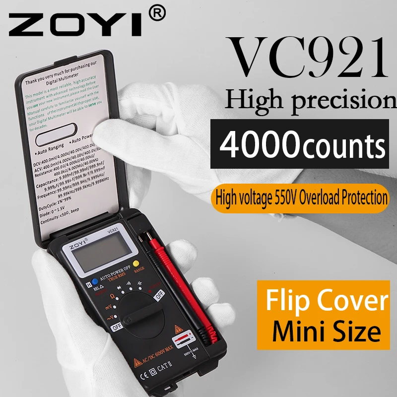 

ZOYI 921 Multimeter digital high-precision anti-burn electrician auto repair card pocket multi-function repair capacitor meter