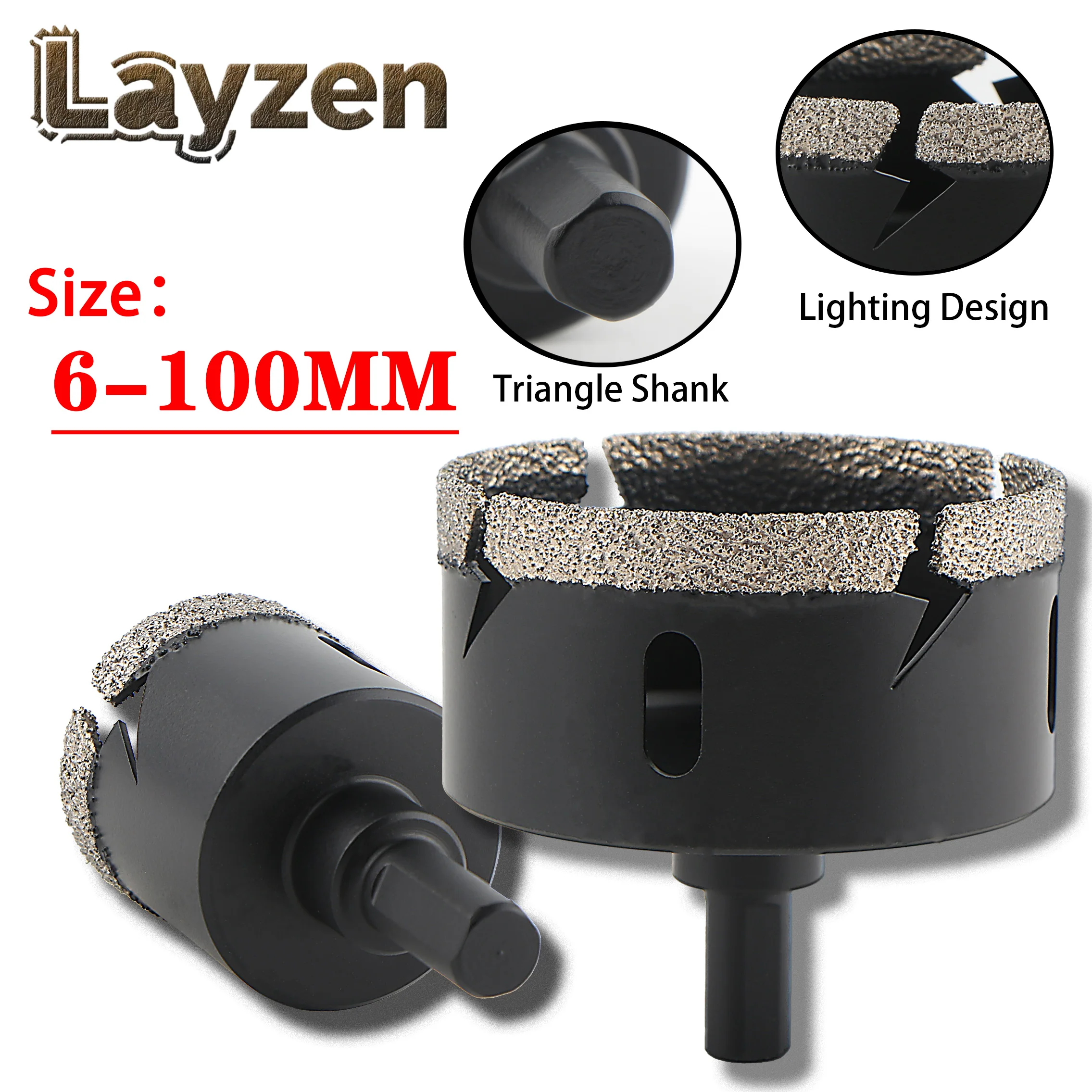 

6-100mm Diamond Lightning Brazed Dry Drill Bits Triangle Shank For Tiles Marble Glass Granite Hole Cup Saw Cutter Accessories