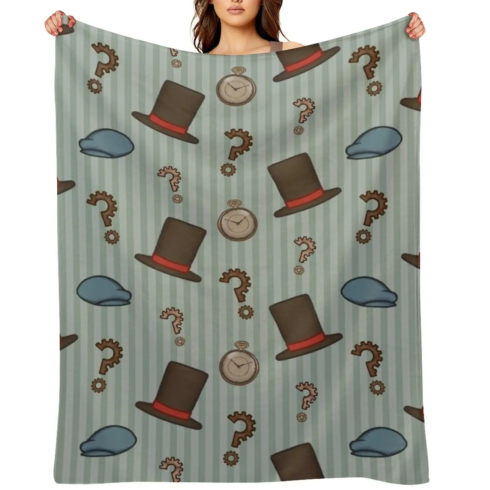 

Professor Layton Repeated Pattern (Green) Throw Blanket Flannel blankets and throws Soft Plush Plaid Plaid on the sofa Blankets