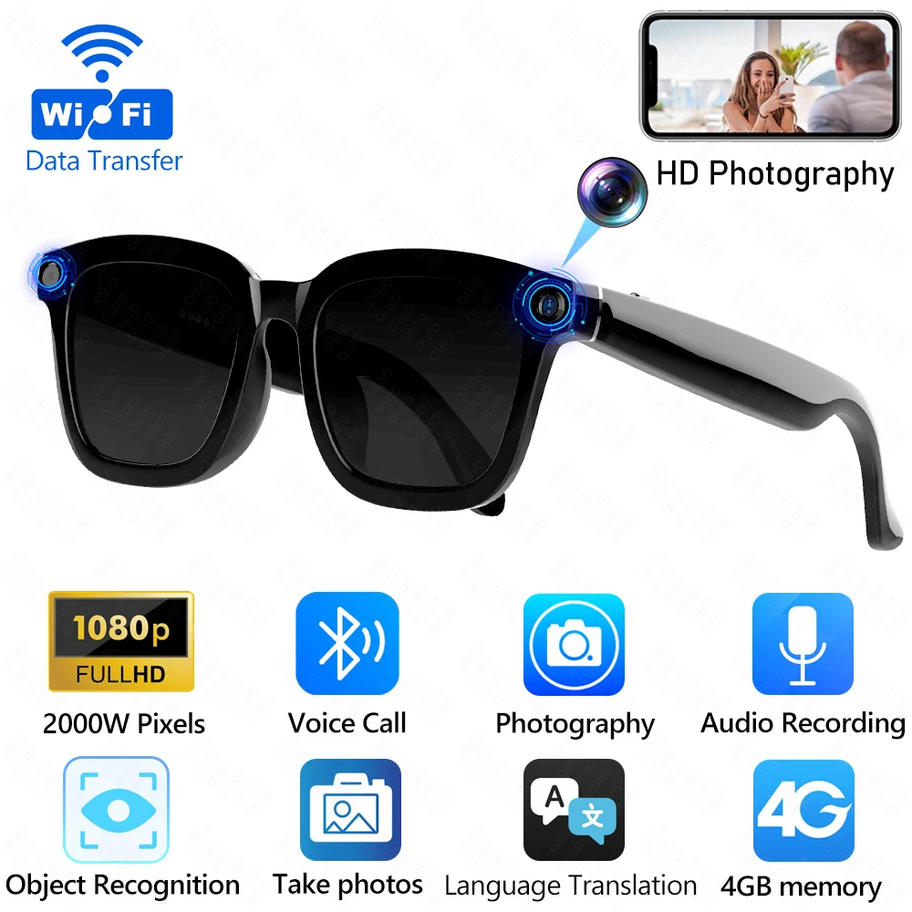 

Новинка 2025 года, умные очки с искусственным интеллектом, 2000 Вт, пиксельная HD-камера, камера с алюминиевой рамкой, AI-перевод, 1080HD, запись видео, BT-вызов, умные очки