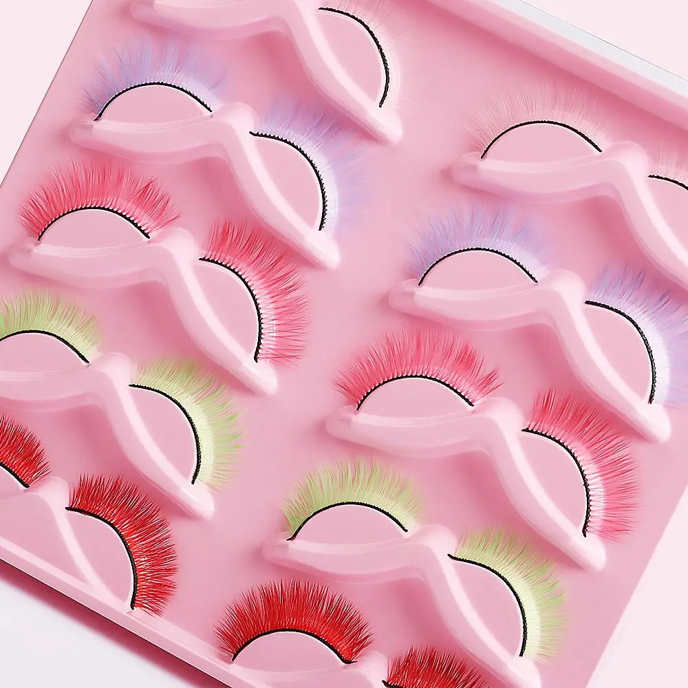10 أزواج من الرموش الصناعية الناعمة الملونة مريحة وقابلة لإعادة الاستخدام رموش تمديد من الألياف الاصطناعية رموش اصطناعية فردية كوسبلاي