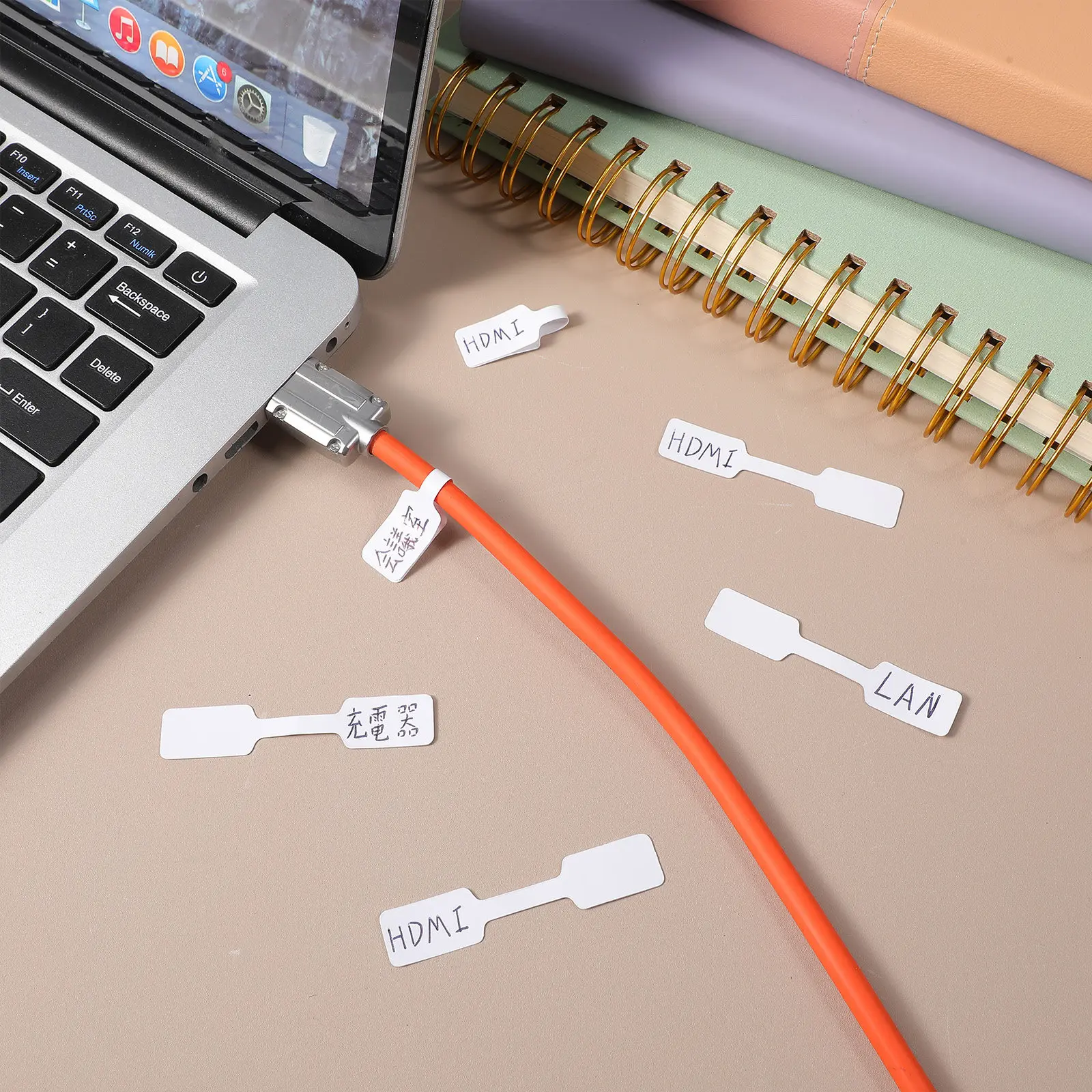 100Pcs Identification Cable Labels Writable Blank Cord Tags Self-Adhesive Reusable Managing Wire Organizer for Home Office