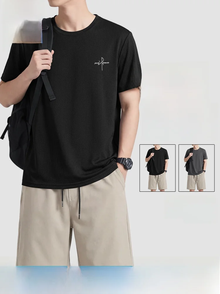 

Костюм для бега Jeanswest Ice Silk: мужской летний легкий дышащий комплект для фитнеса и тренировок, быстросохнущие шорты и топ