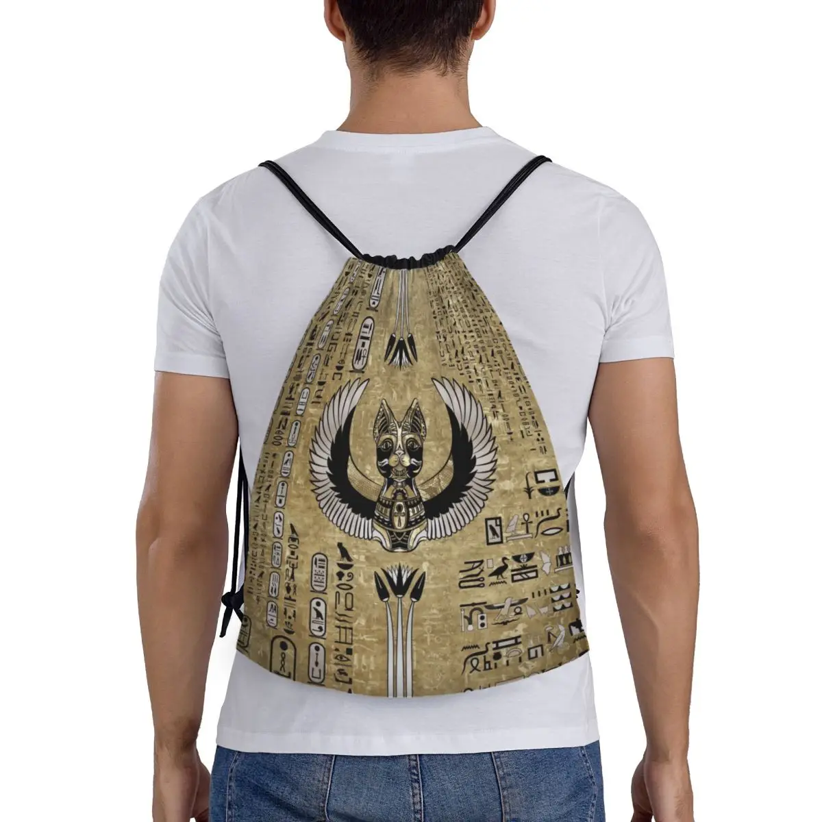 حقائب برباط هيروغليفية مخصصة للتسوق حقائب ظهر لليوجا للرجال والنساء حقيبة رياضية للجيم الآلهة المصرية #5