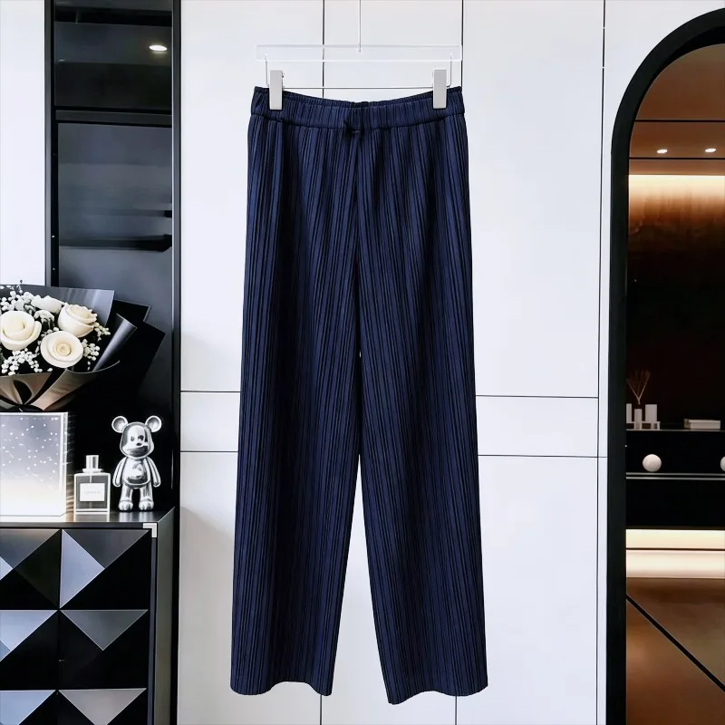 Miyake Thick Fabric Pleated Pants 2026 Autumn New Fashion Simple Loose Casual Plus Size Stretch Women's Straight-Leg Trousers