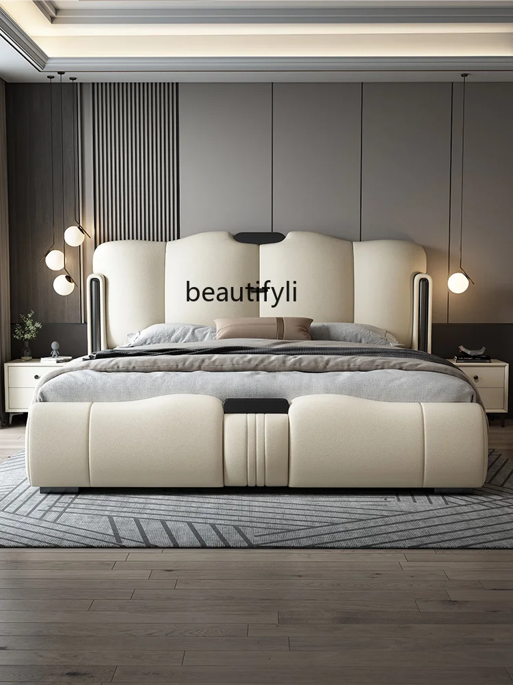 Light Luxury Leather Bed Modern Simple Master Double Bed Big Storage High-End Italian Soft Bag Marriage Bed