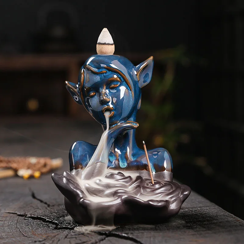 Creative European Style Backflow Incense Burner, Ceramic Elf Girl Incense Burner Romantic Valentine's Day Gift (Without Incense)