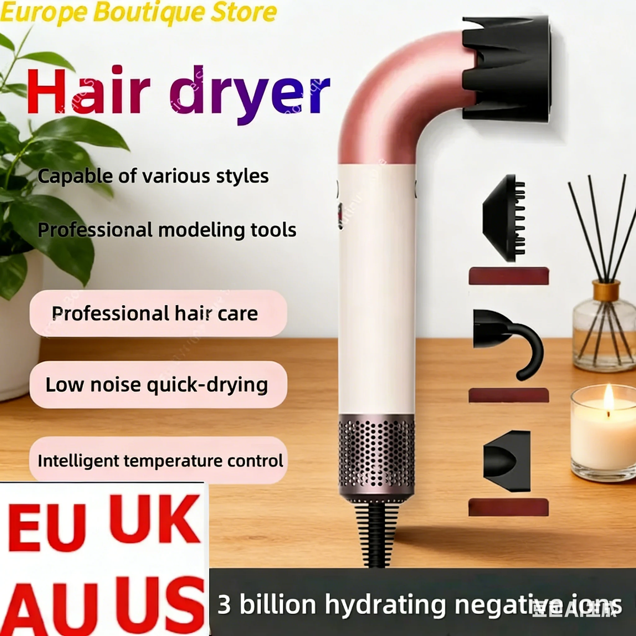 新しいリーフレスヘアドライヤー：マイナスイオンブロードライヤー、高速乾燥とプロのヘアスタイリングのための定常アニオンツール