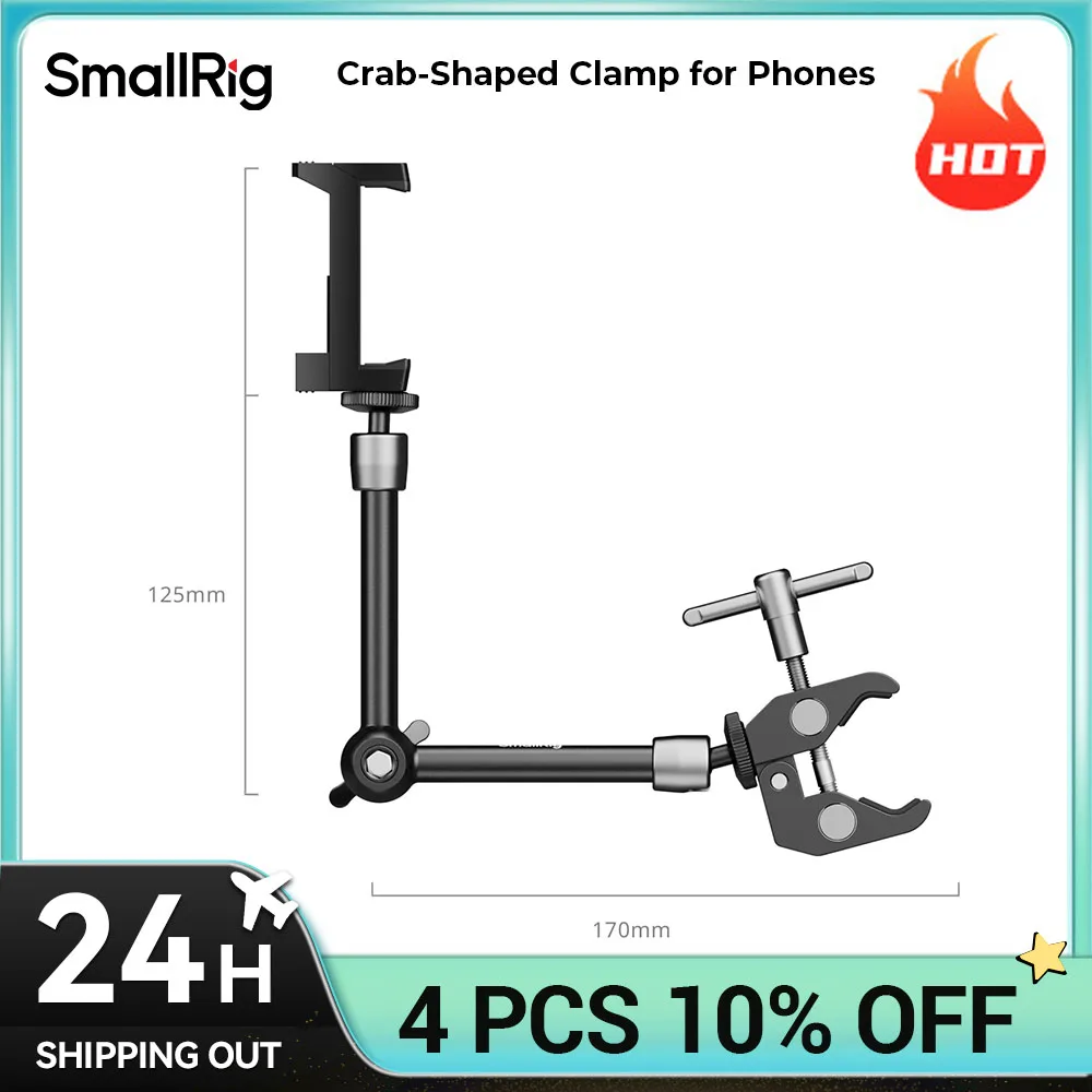 

SmallRig 9,8-дюймовый зажим в форме краба для iPhone, Huawei, телефонов Xiaomi 60–90 мм, суперзажим для GoPro, Insta360, DJI 5326