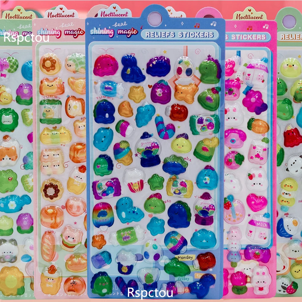 

6pcs Cartoon Vegetables Animals 3D Relief Stickers Funny Ceative Bubble Decals DIY Water Bottle Phone Notebook Sticker Toy Gift