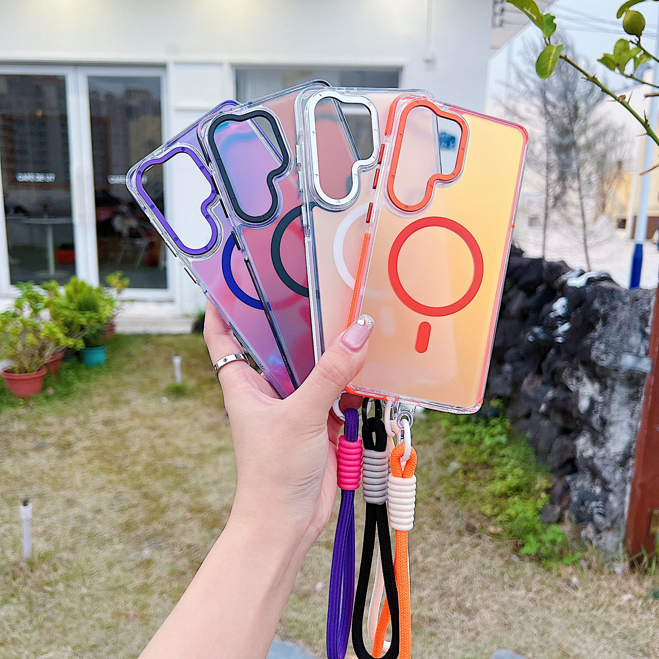 

Ремешок на запястье, градиентный цвет, полупрозрачный магнитный противоударный чехол с беспроводной зарядкой для Samsung Galaxy S26 S23 Ultra S25Edge S24FE