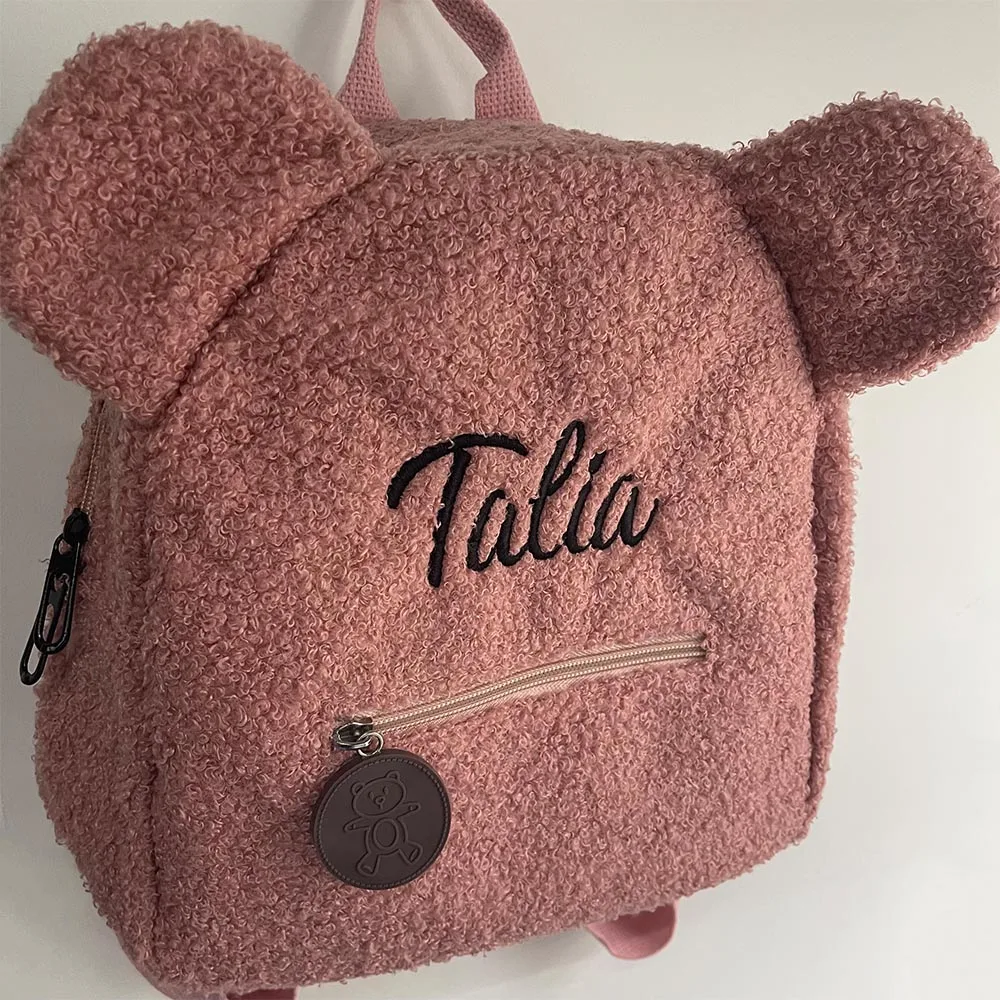 Personalized Baby Pink Bear Backpacks Portable Children Travel Shopping Rucksacks Women\'s Cute Bear Shaped Shoulder Backpack