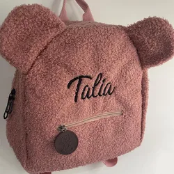 Personalized Baby Pink Bear Backpacks Portable Children Travel Shopping Rucksacks Women's Cute Bear Shaped Shoulder Backpack