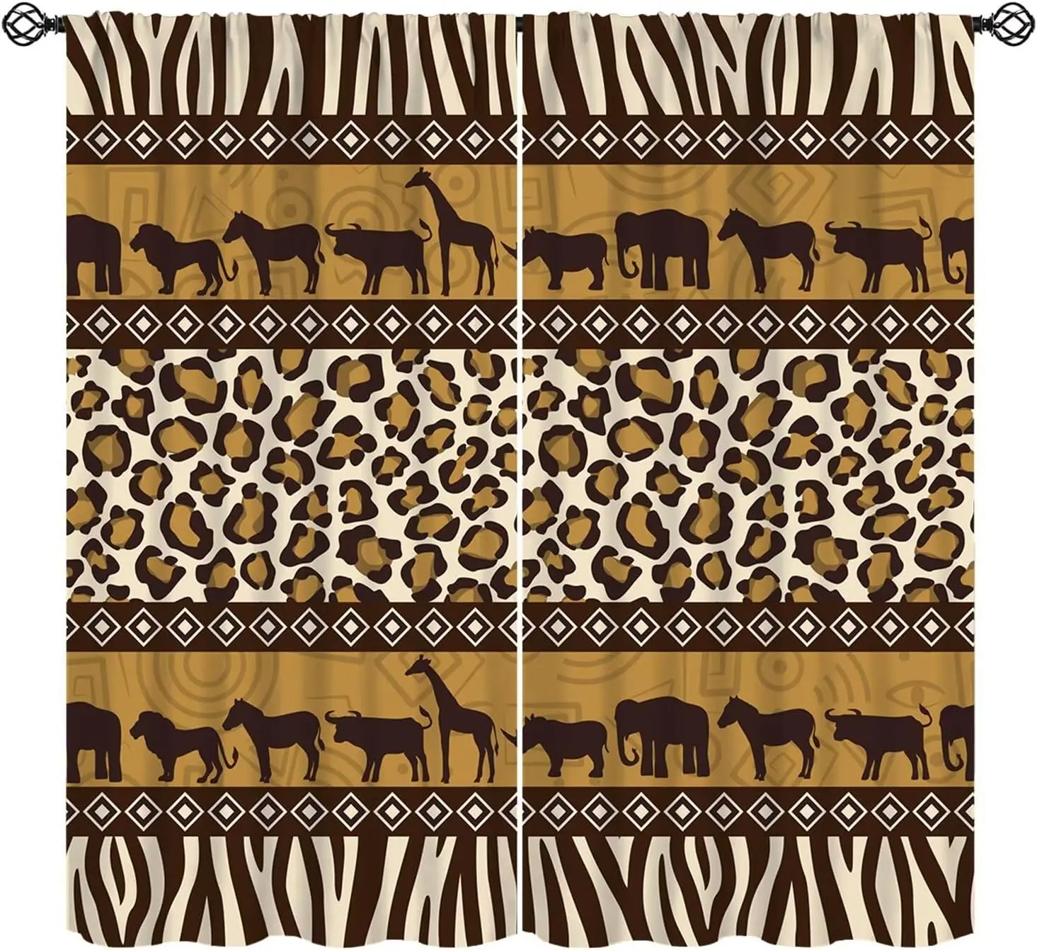Luxury Safari Animal Print Curtains Jungle Wildlife Zebra Giraffe Lion Polyester Curtains Drapes for Living Room Bedroom Window