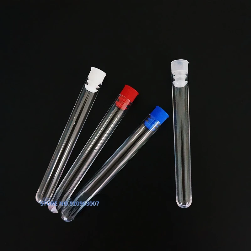 50/100pcs Length 60mm to 150mm Clear Plastic Test Tubes With Plastic Colorful Stopper Push Cap For Experiments