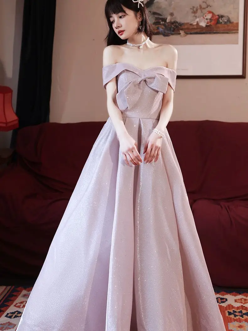 

Shiny Pink Celebrity Dresses Boat Neck A-Line Floor-Length Strapless Simple New Wedding Formal Party Evening Prom Dress